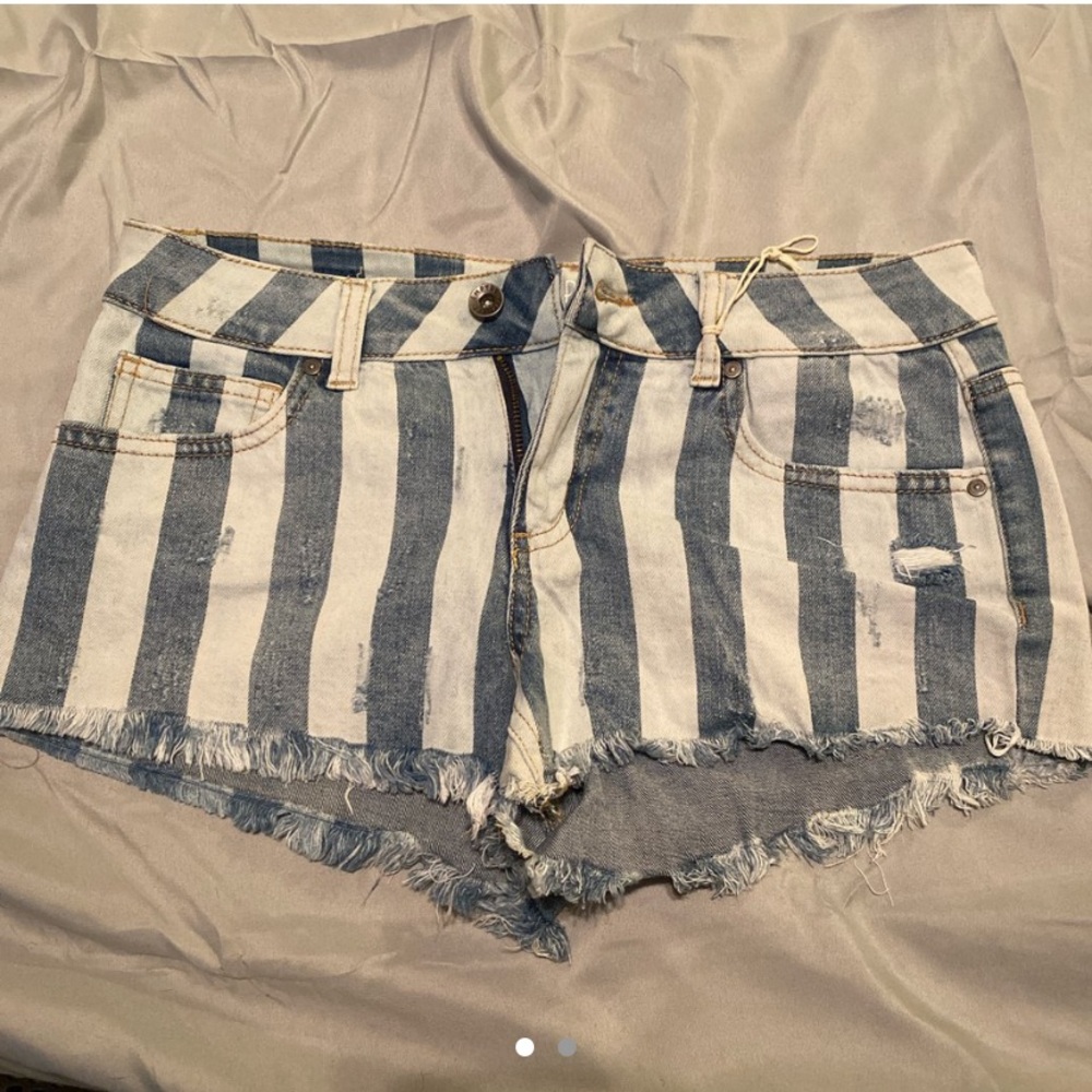 Striped jean shorts